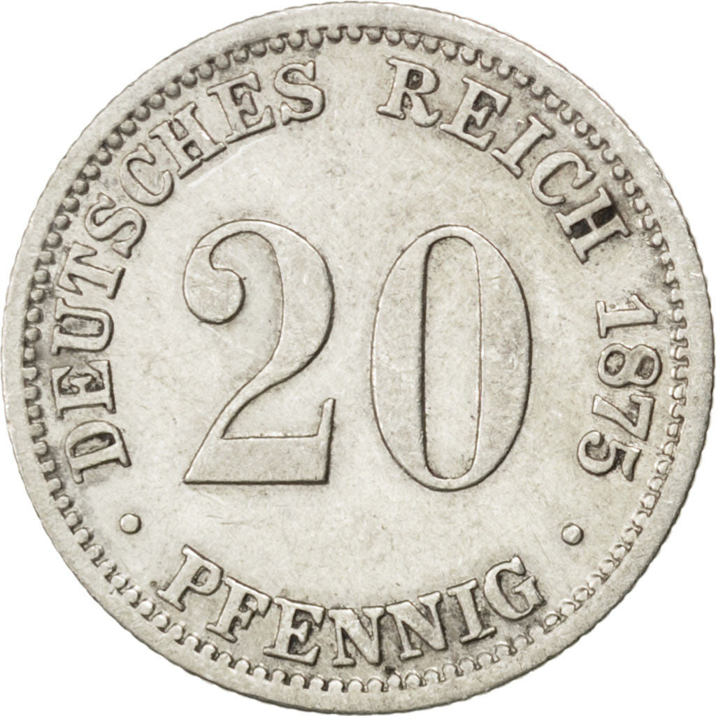 GERMANY - EMPIRE, 20 Pfennig, 1875, Hannover, KM #5, EF(40-45), Silver, 1.10