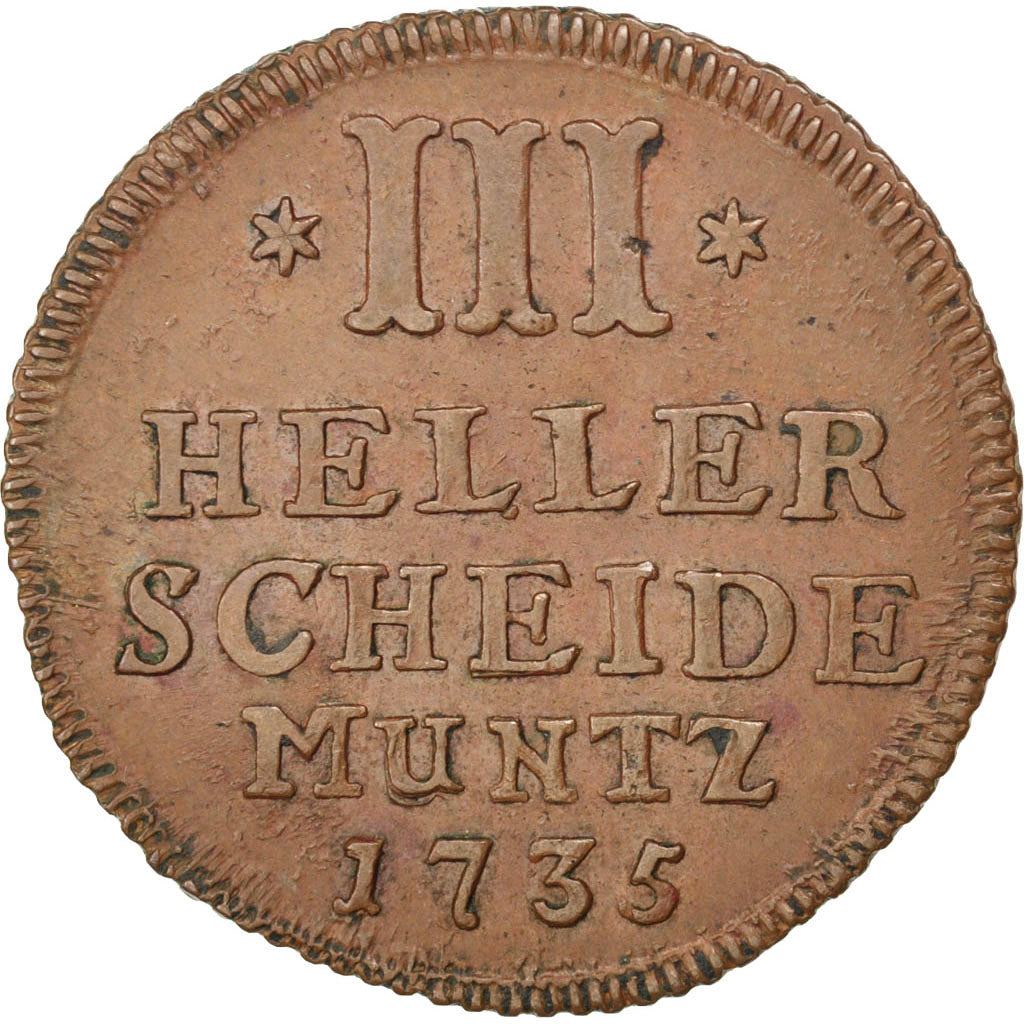 GERMAN STATES, 3 Heller, 1735, KM #414, AU(55-58), Copper, 25, 5.60