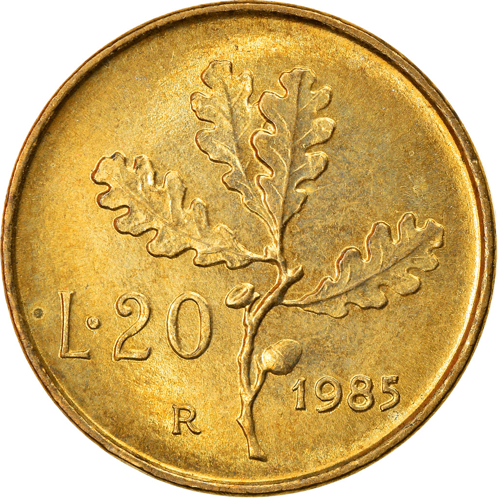 Moneta, Włochy, 20 Lire, 1985, Rome, EF(40-45), Aluminium-Brąz, KM:97.2