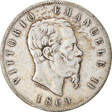Coin, Italy, Vittorio Emanuele II, 5 Lire, 1869, Milan, EF(40-45), Silver