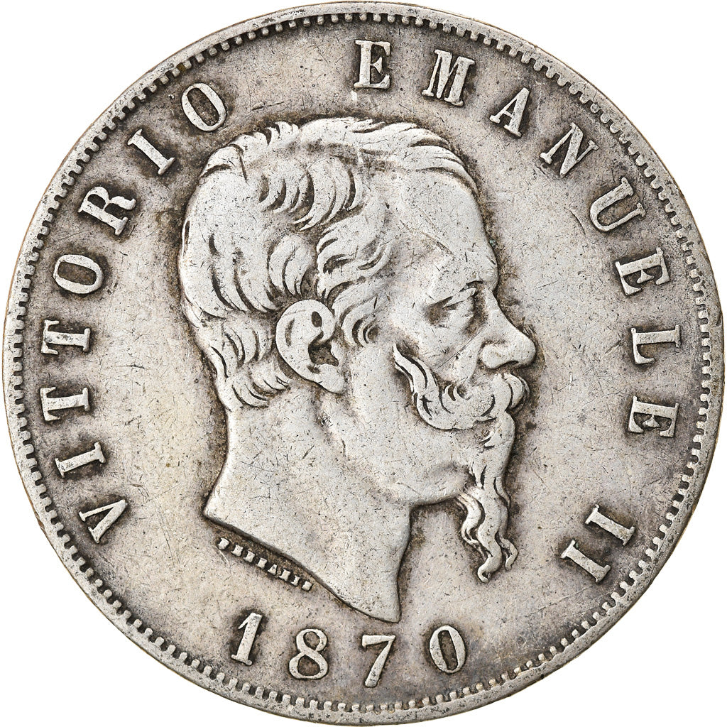 Coin, Italy, Vittorio Emanuele II, 5 Lire, 1870, Milan, EF(40-45), Silver
