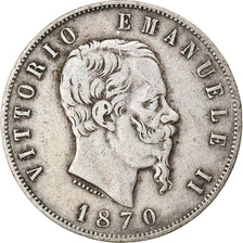 Coin, Italy, Vittorio Emanuele II, 5 Lire, 1870, Milan, EF(40-45), Silver