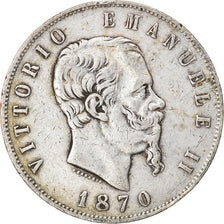 Coin, Italy, Vittorio Emanuele II, 5 Lire, 1870, Milan, EF(40-45), Silver