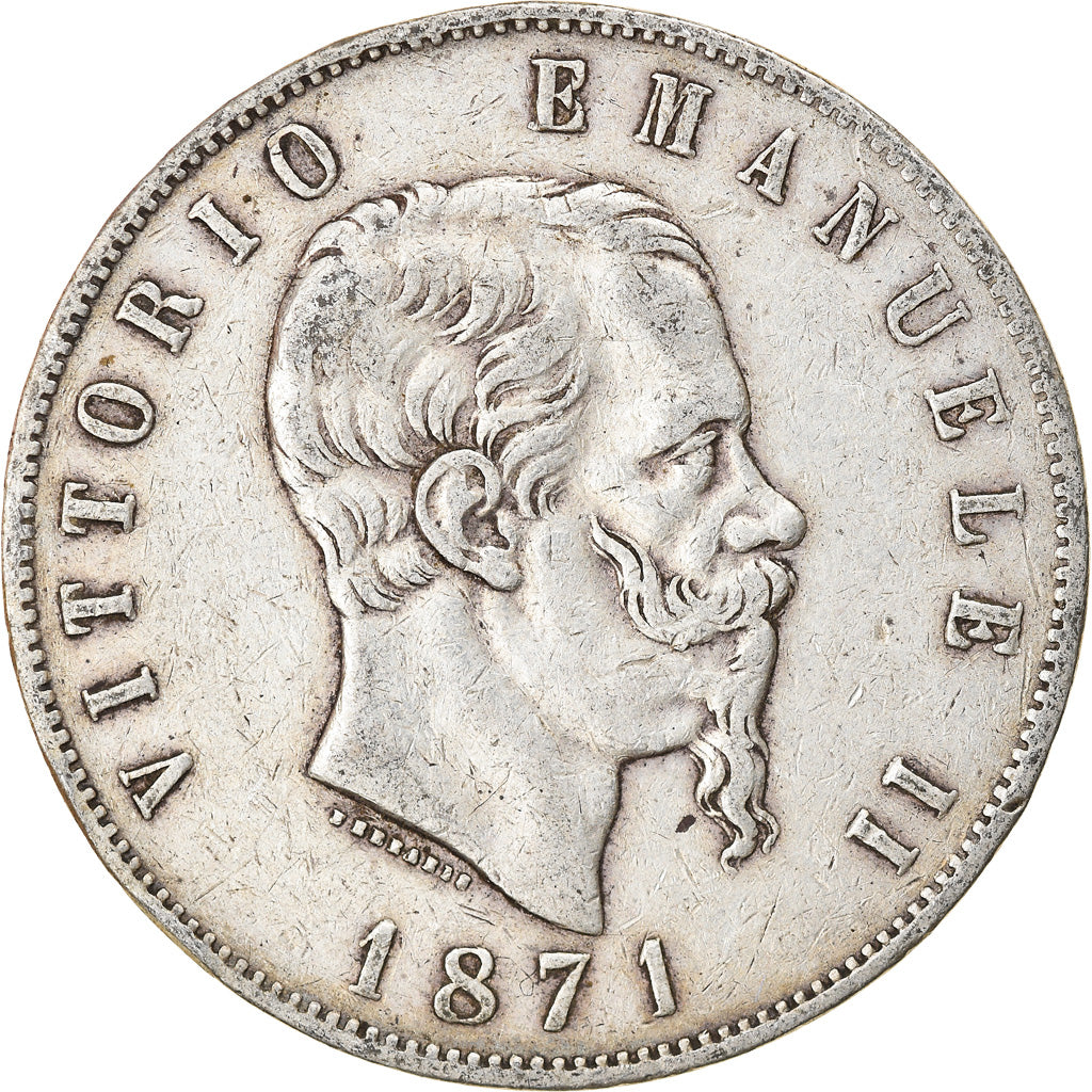 Coin, Italy, Vittorio Emanuele II, 5 Lire, 1871, Milan, EF(40-45), Silver
