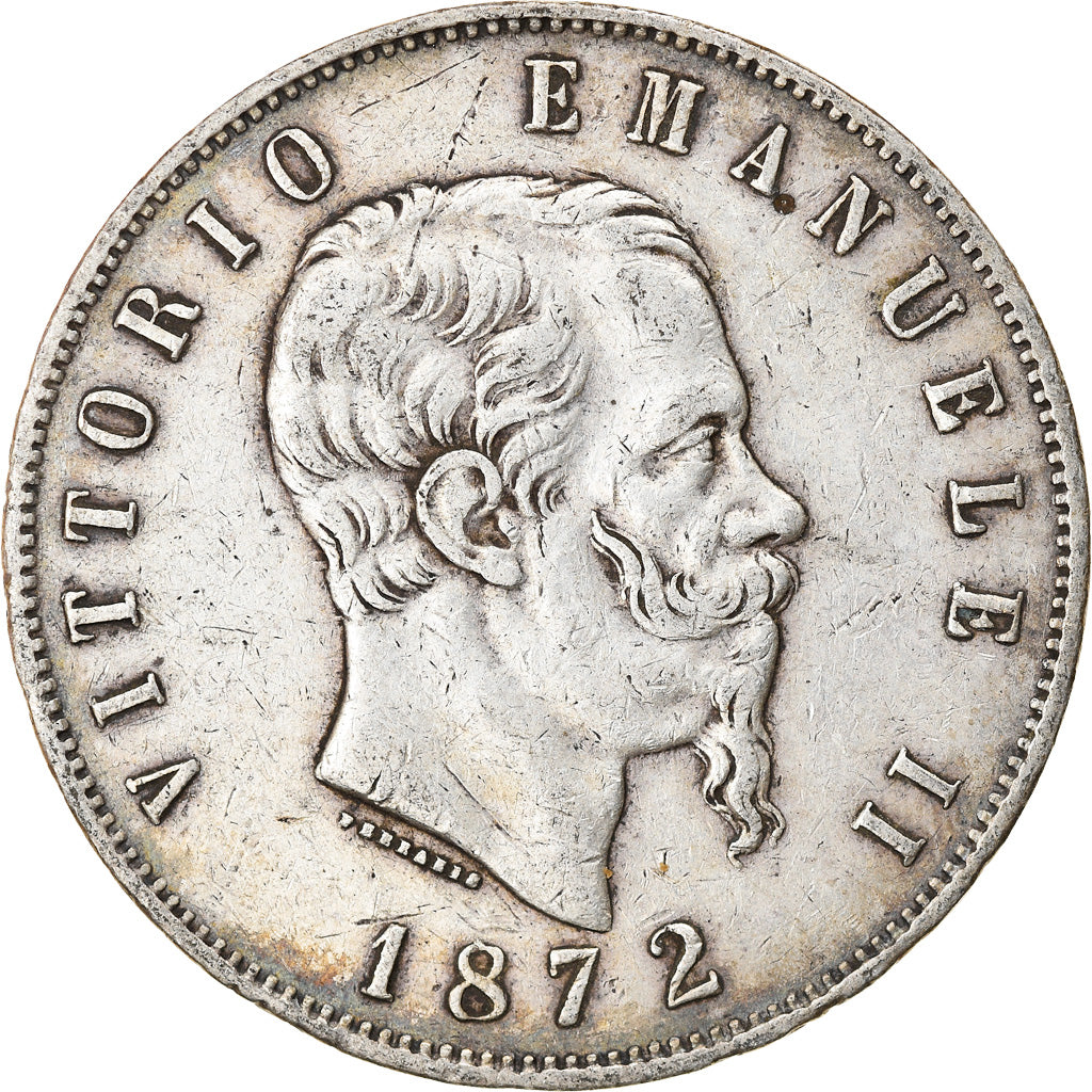 Münze, Italien, Vittorio Emanuele II, 5 Lire, 1872, Milan, SS, Silber, KM:8.3