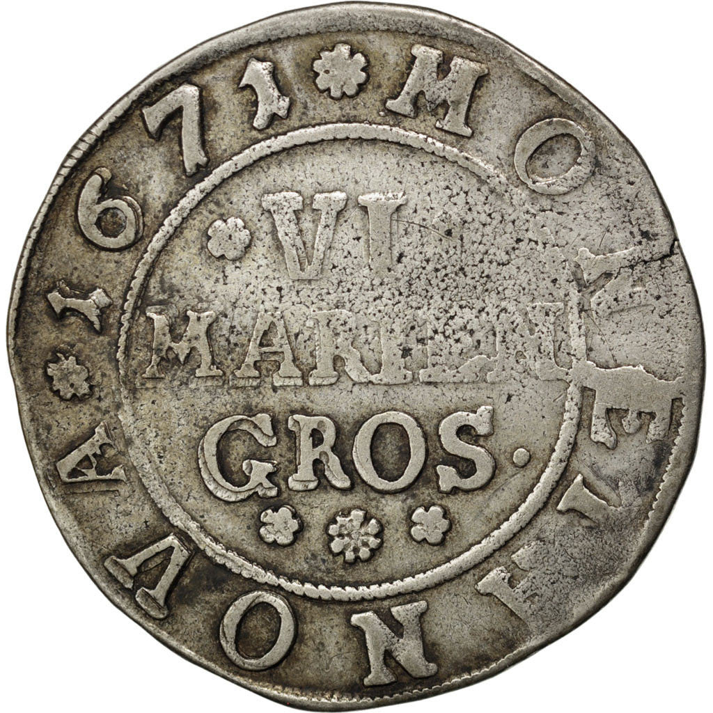 GERMAN STATES, 6 Mariengroschen, 1671, KM #78, F(12-15), Silver, 5.50
