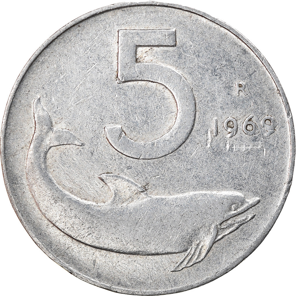 Moeda, Itália, 5 Lire, 1969, Rome, EF(40-45), Alumínio, KM:92