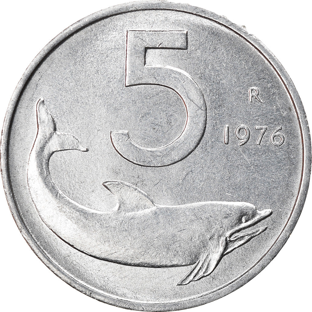 Coin, Italy, 5 Lire, 1976, Rome, EF(40-45), Aluminum, KM:92