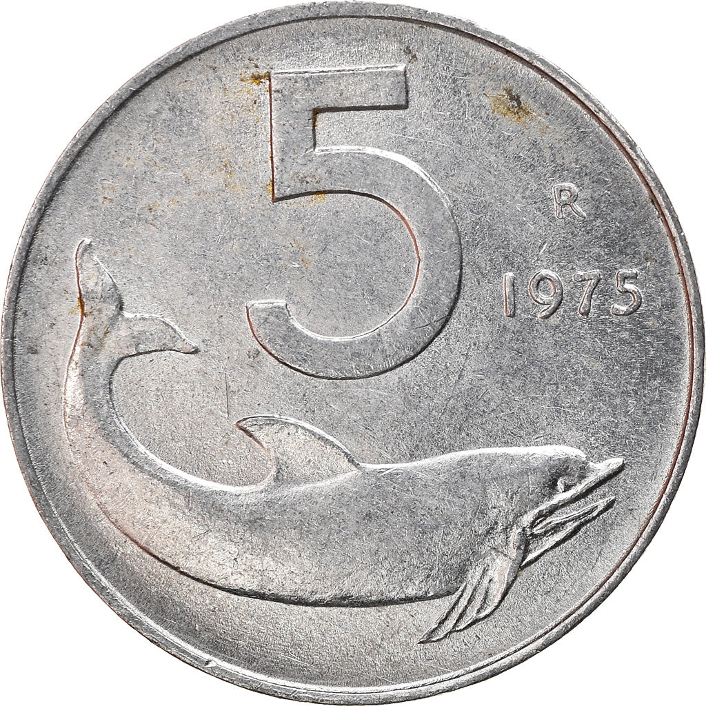 Moeda, Itália, 5 Lire, 1975, Rome, EF(40-45), Alumínio, KM:92