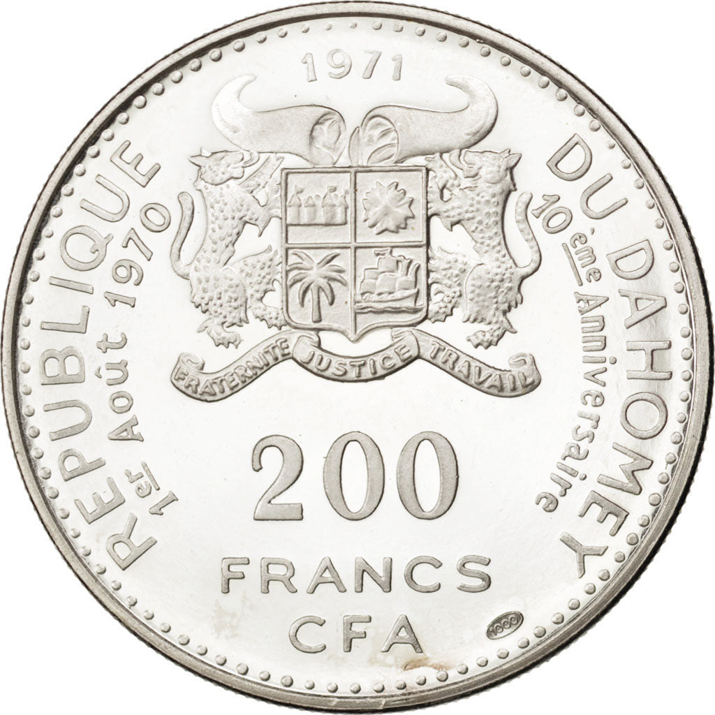 DAHOMEY, 200 Francs, 1971, KM #2.2, MS(63), Silver, 10.32
