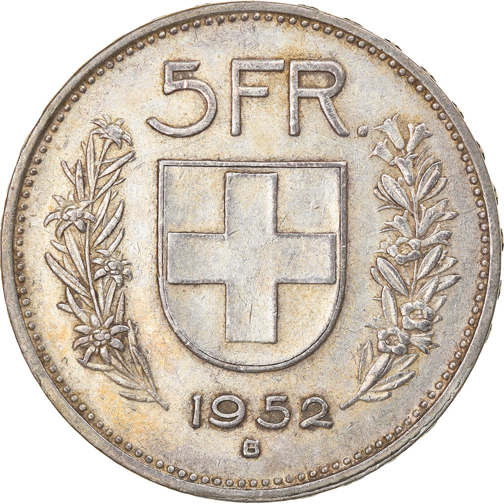 Coin, Switzerland, 5 Francs, 1952, Bern, EF(40-45), Silver, KM:40