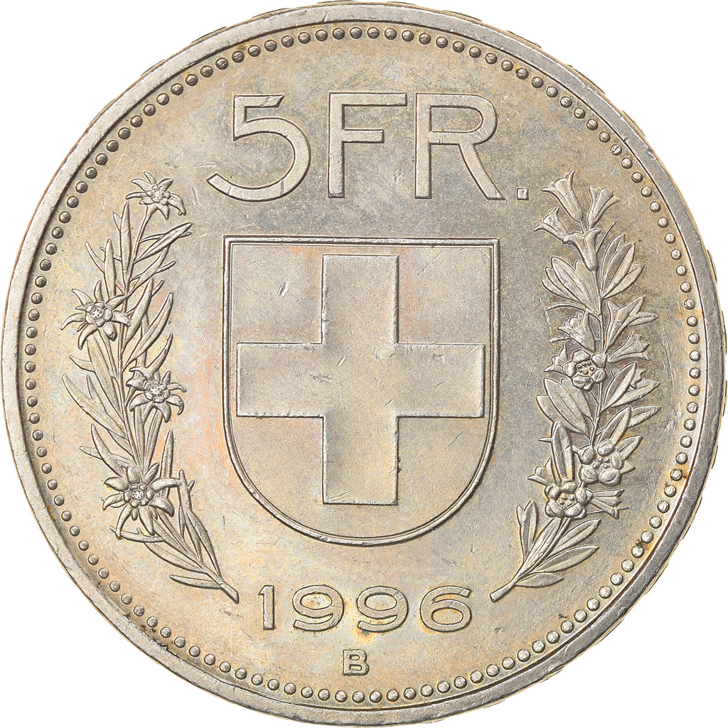Coin, Switzerland, 5 Francs, 1996, Bern, EF(40-45), Copper-nickel, KM:40a.4