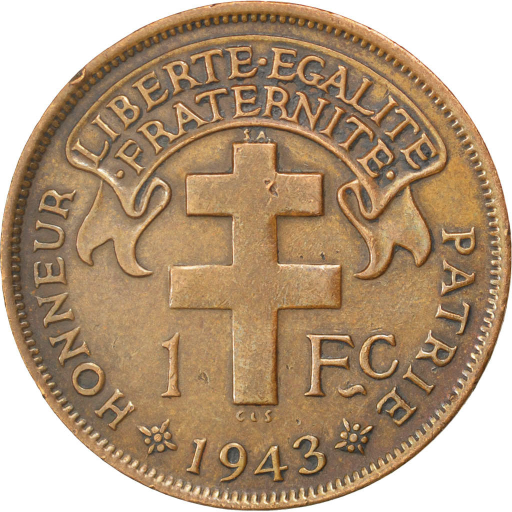 MADAGASCAR, Franc, 1943, Pretoria, KM #2, EF(40-45), Bronze, 5.50
