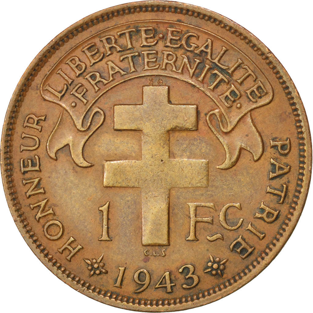 MADAGASCAR, Franc, 1943, Pretoria, KM #2, EF(40-45), Bronze, 5.53