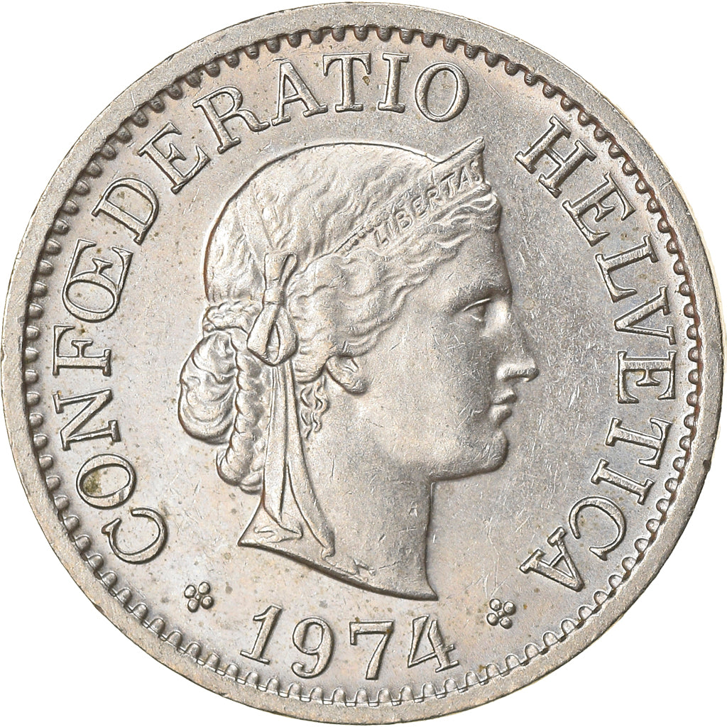 Moneta, Svizzera, 10 Rappen, 1974, Bern, BB, Rame-nichel, KM:27