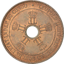 CONGO FREE STATE, 10 Centimes, 1888, KM #4, AU(55-58), Copper, 35, 20.33