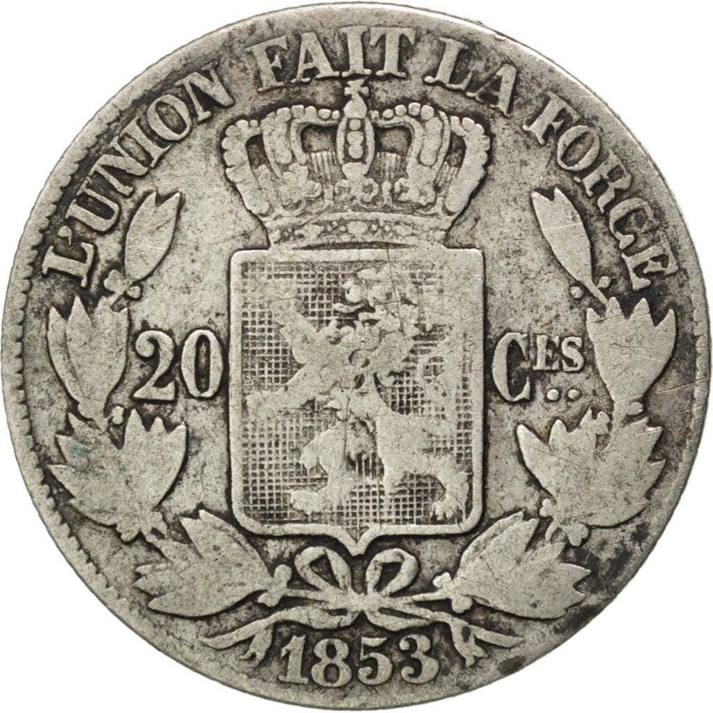 Coin, Belgium, Leopold I, 20 Centimes, 1853, VF(20-25), Silver, KM:19
