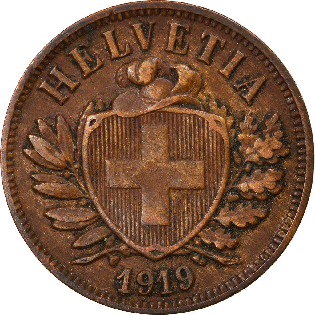 Coin, Switzerland, 2 Rappen, 1919, Bern, EF(40-45), Bronze, KM:4.2