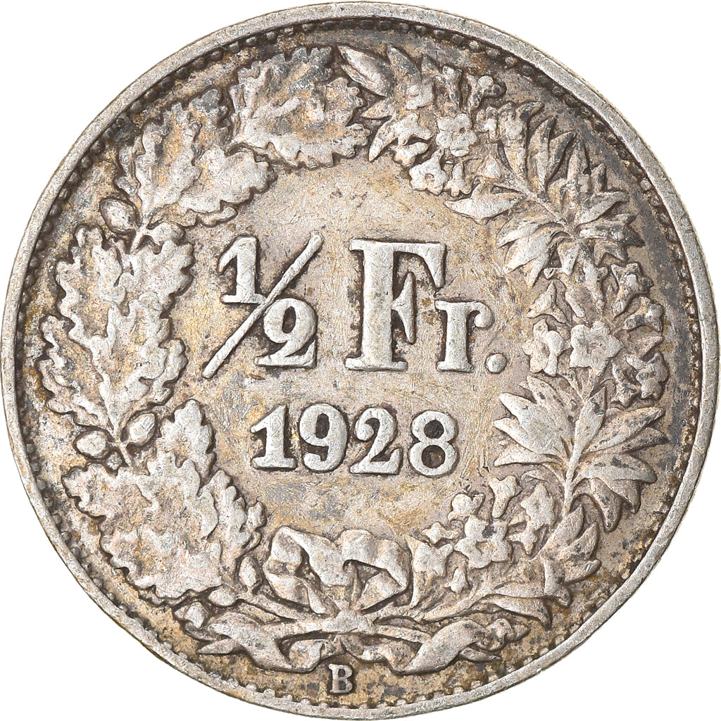 Coin, Switzerland, 1/2 Franc, 1928, Bern, VF(30-35), Silver, KM:23