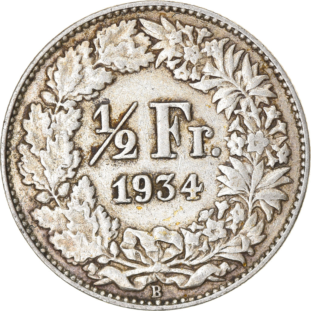 Coin, Switzerland, 1/2 Franc, 1934, Bern, EF(40-45), Silver, KM:23