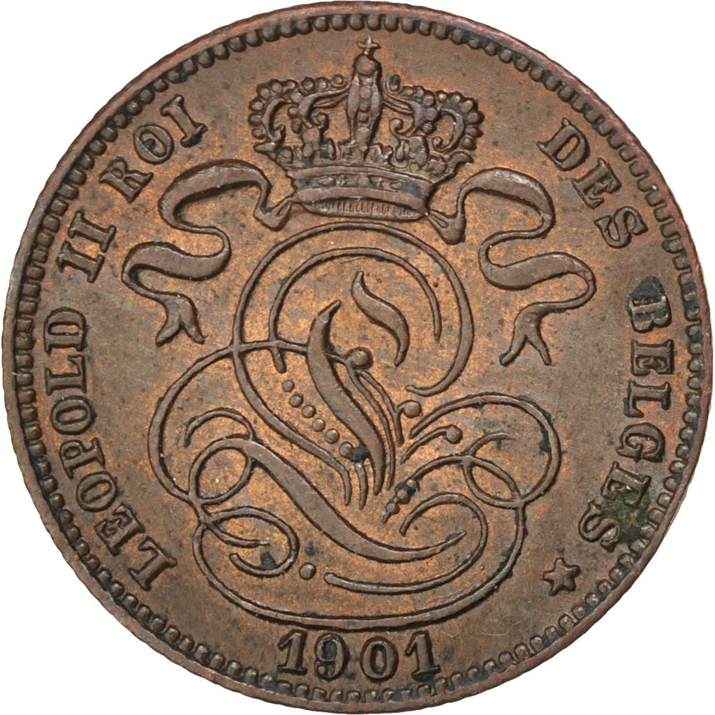Coin, Belgium, Leopold II, Centime, 1901, AU(55-58), Copper, KM:33.1