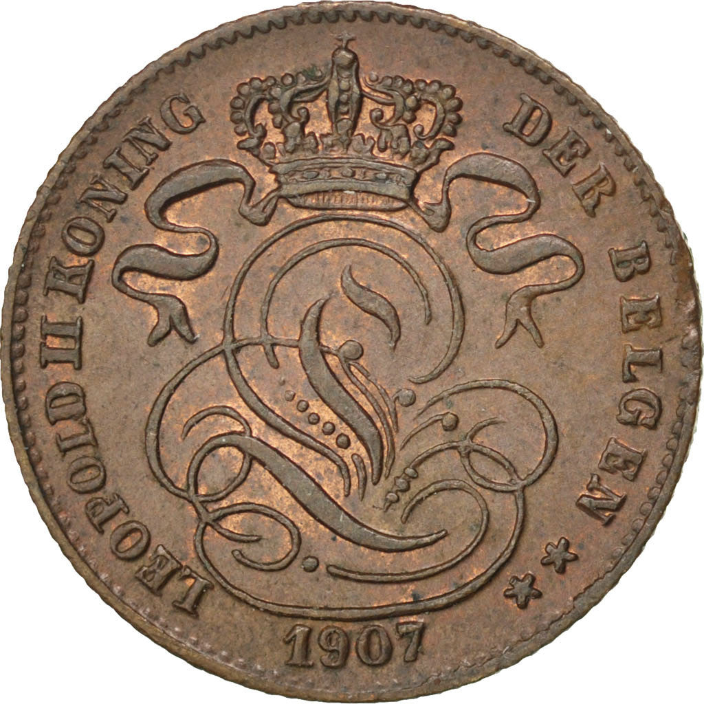 Coin, Belgium, Leopold II, Centime, 1907, AU(55-58), Copper, KM:34.1