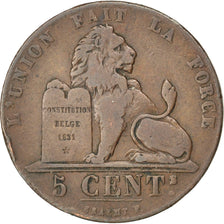 BELGIUM, 5 Centimes, 1841, KM #5.1, VF(30-35), Copper, 28.3, 9.84