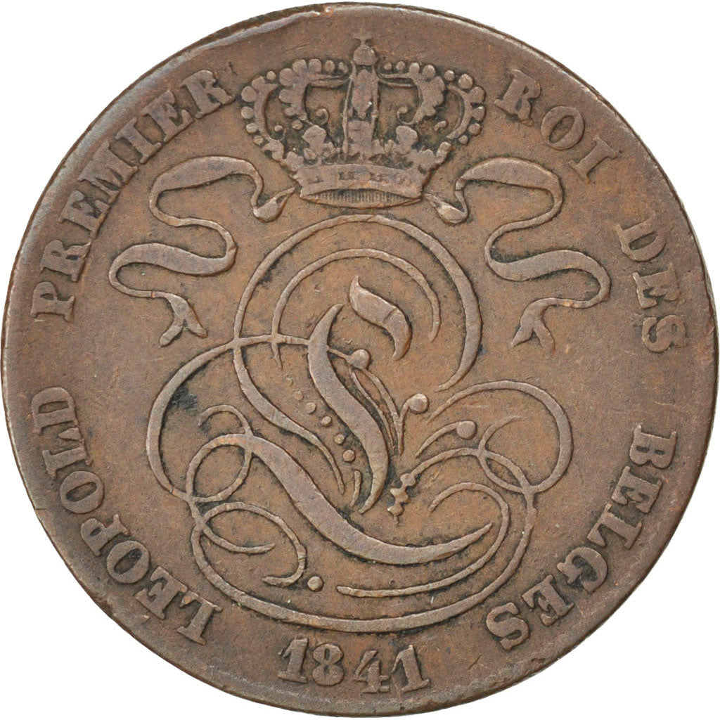 BELGIUM, 5 Centimes, 1841, KM #5.1, VF(30-35), Copper, 28.3, 9.84