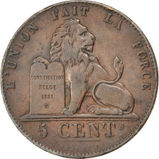 BELGIUM, 5 Centimes, 1849, KM #5.1, EF(40-45), Copper, 28.3, 10.29