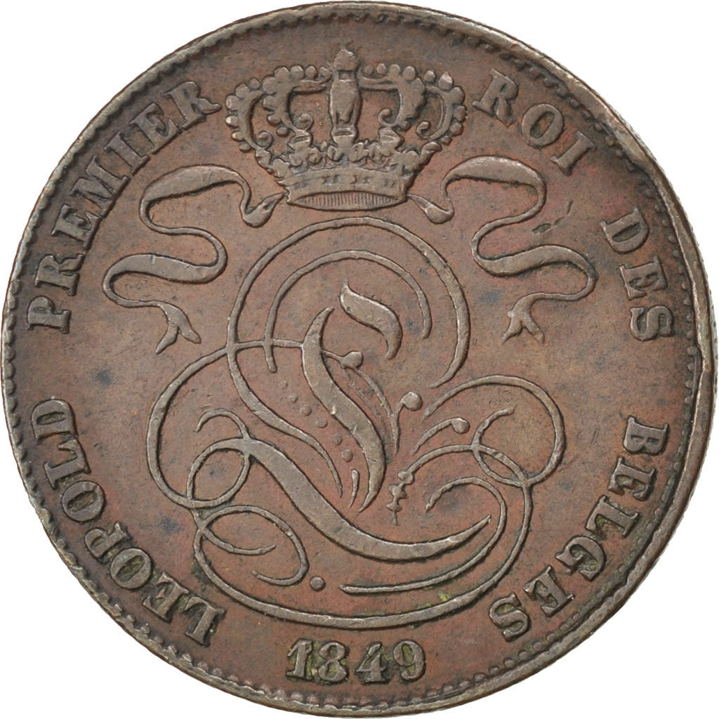 BELGIUM, 5 Centimes, 1849, KM #5.1, EF(40-45), Copper, 28.3, 10.29