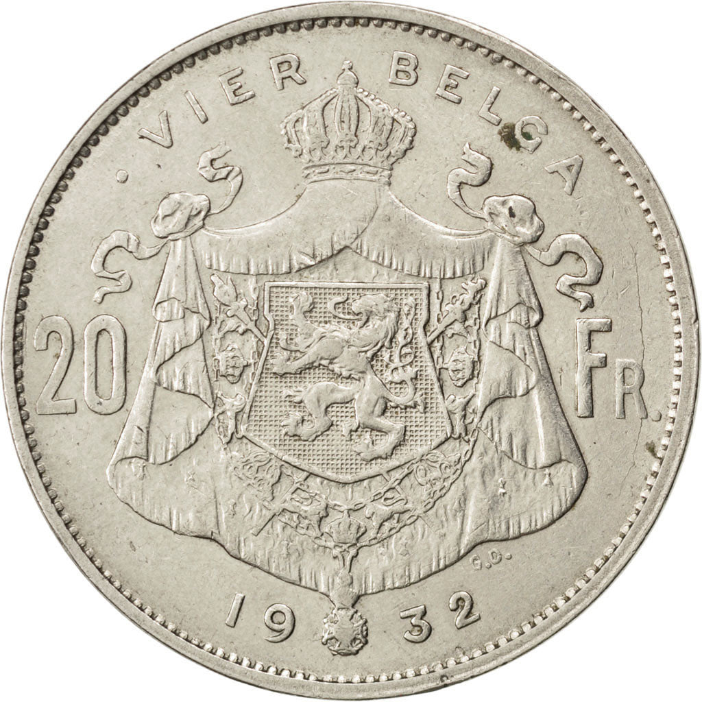 Coin, Belgium, 20 Francs, 20 Frank, 1932, EF(40-45), Nickel, KM:102