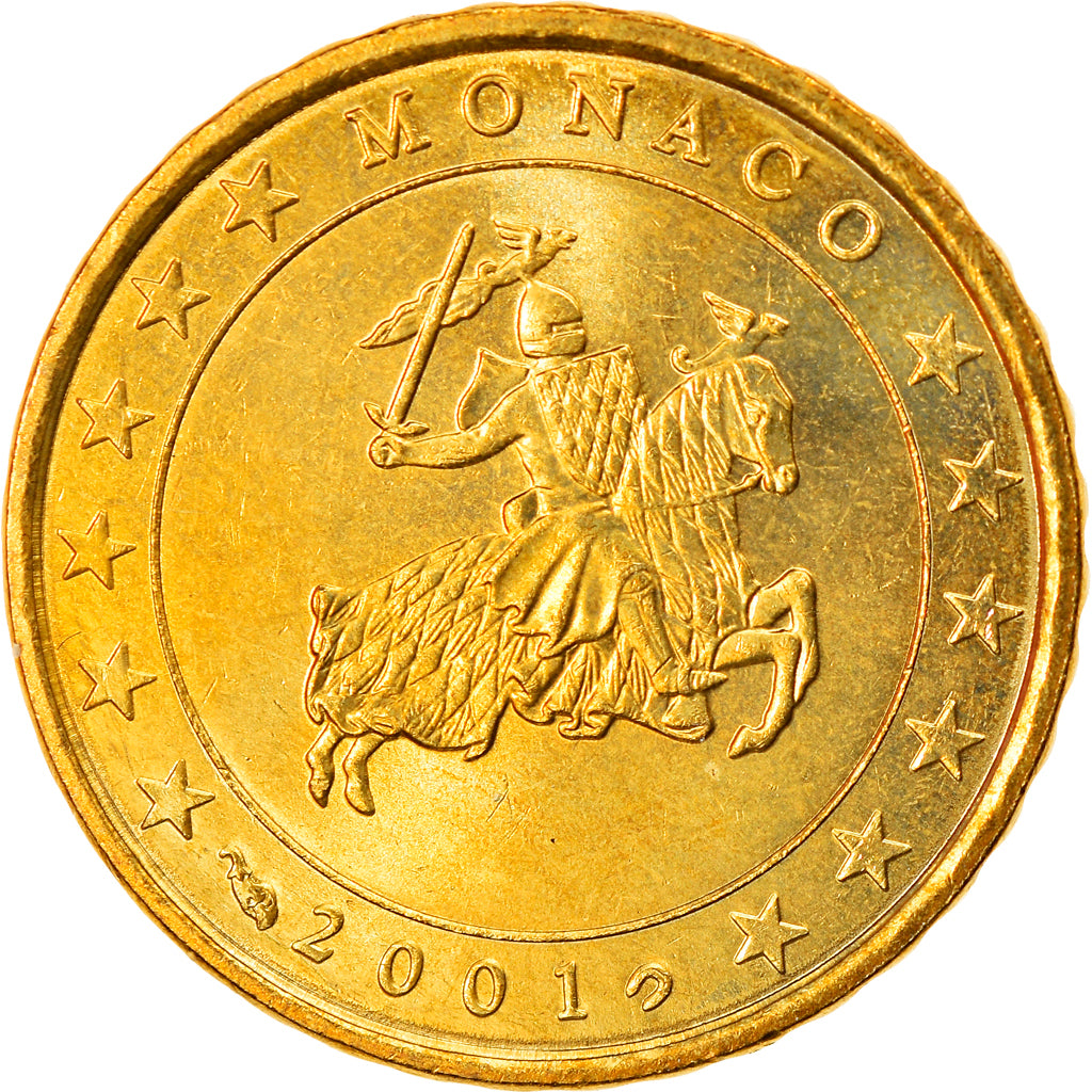 Monaco, 10 Euro Cent, 2001, AU(55-58), Brass, KM:170