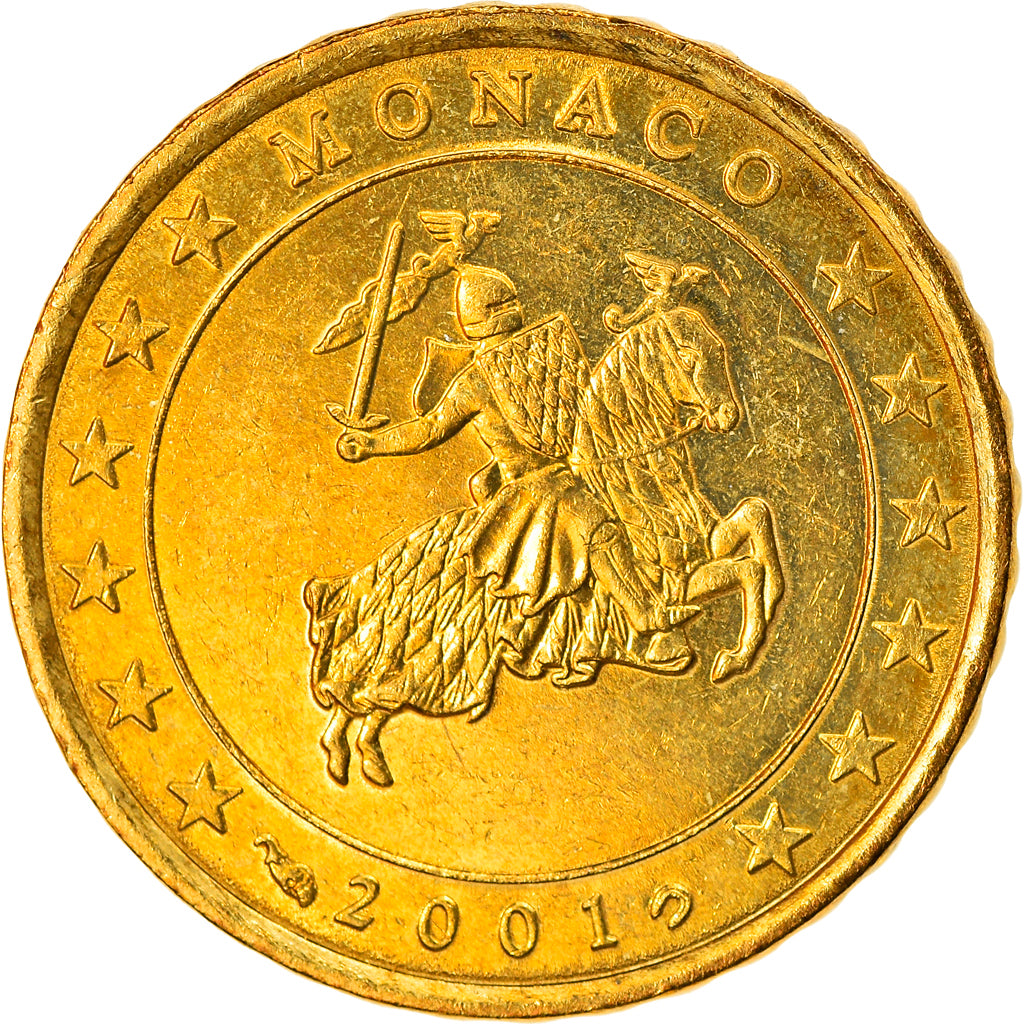 Monaco, 10 Euro Cent, 2001, AU(55-58), Brass, KM:170