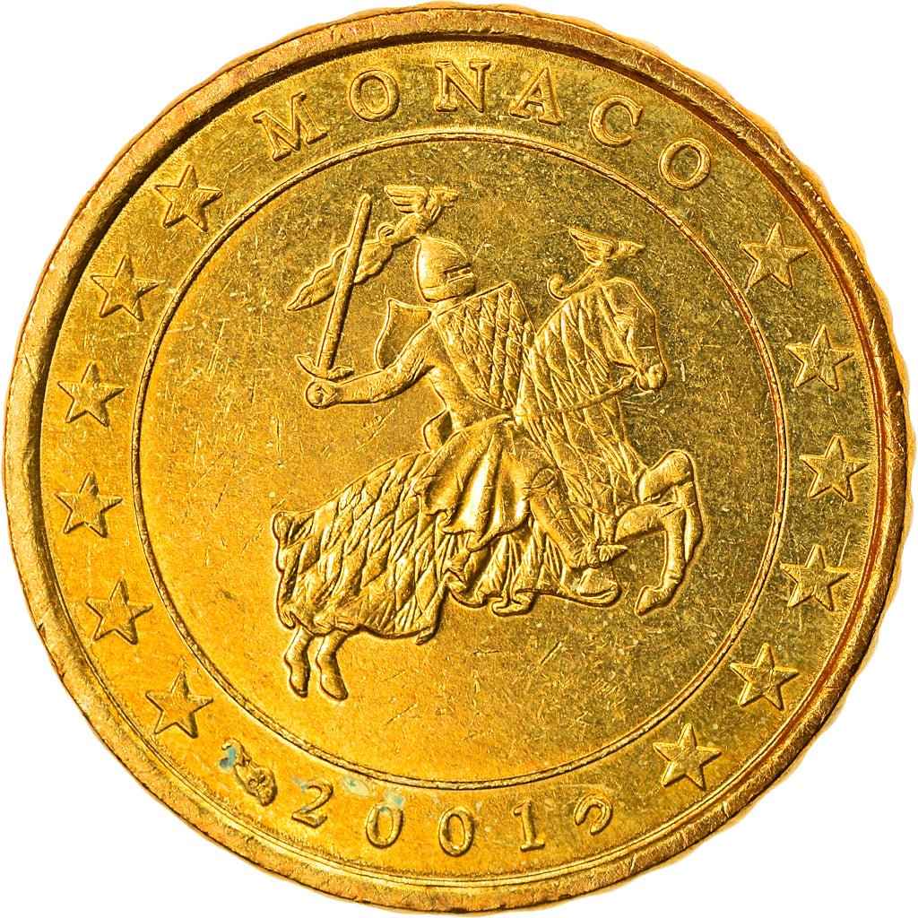 Mónaco, 10 Euro Cent, 2001, AU(55-58), Latão, KM:170