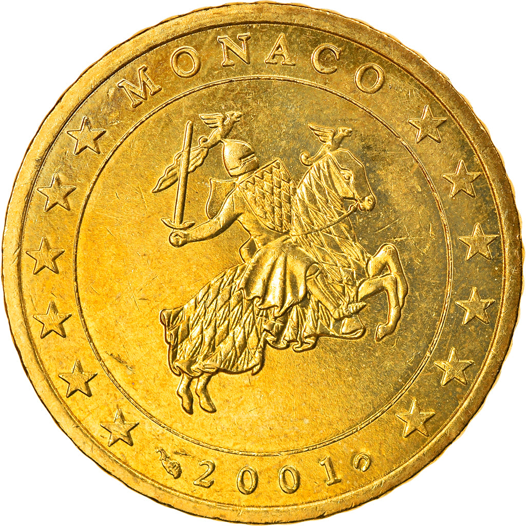 Monaco, 50 Euro Cent, 2001, AU(55-58), Brass, KM:172