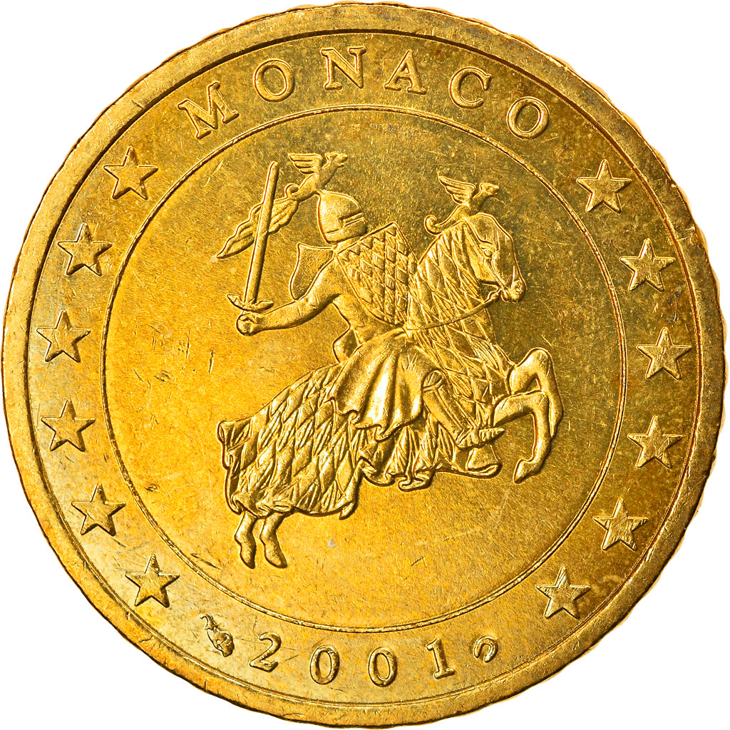 Monaco, 50 Euro Cent, 2001, AU(55-58), Brass, KM:172