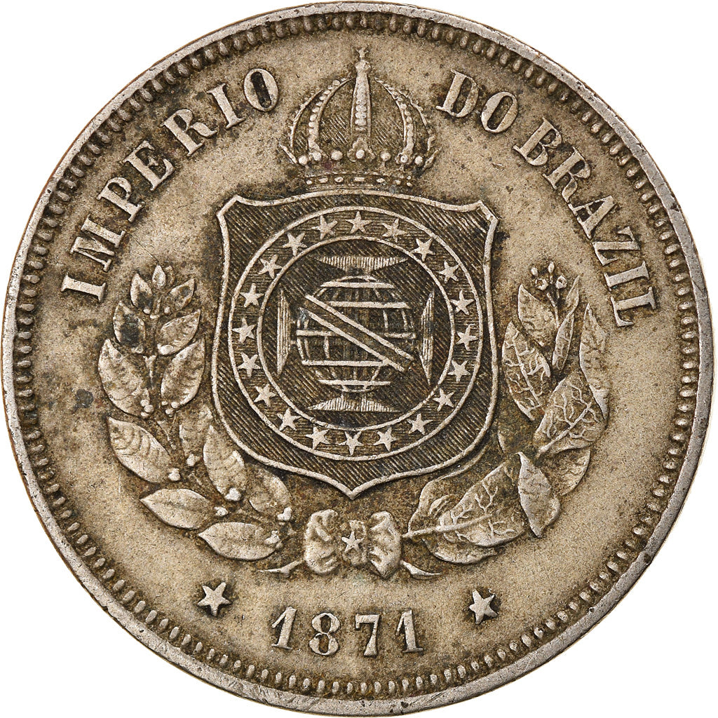 Coin, Brazil, Pedro II, 100 Reis, 1871, EF(40-45), Copper-nickel, KM:477