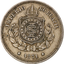 Coin, Brazil, Pedro II, 100 Reis, 1871, EF(40-45), Copper-nickel, KM:477