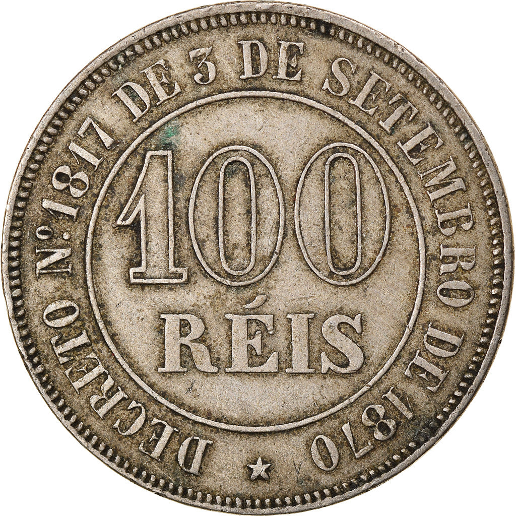 Coin, Brazil, Pedro II, 100 Reis, 1871, EF(40-45), Copper-nickel, KM:477