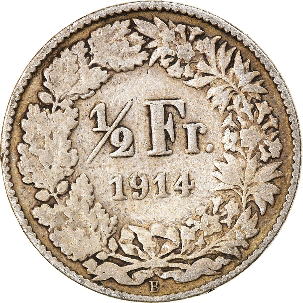 Coin, Switzerland, 1/2 Franc, 1914, Bern, VF(20-25), Silver, KM:23