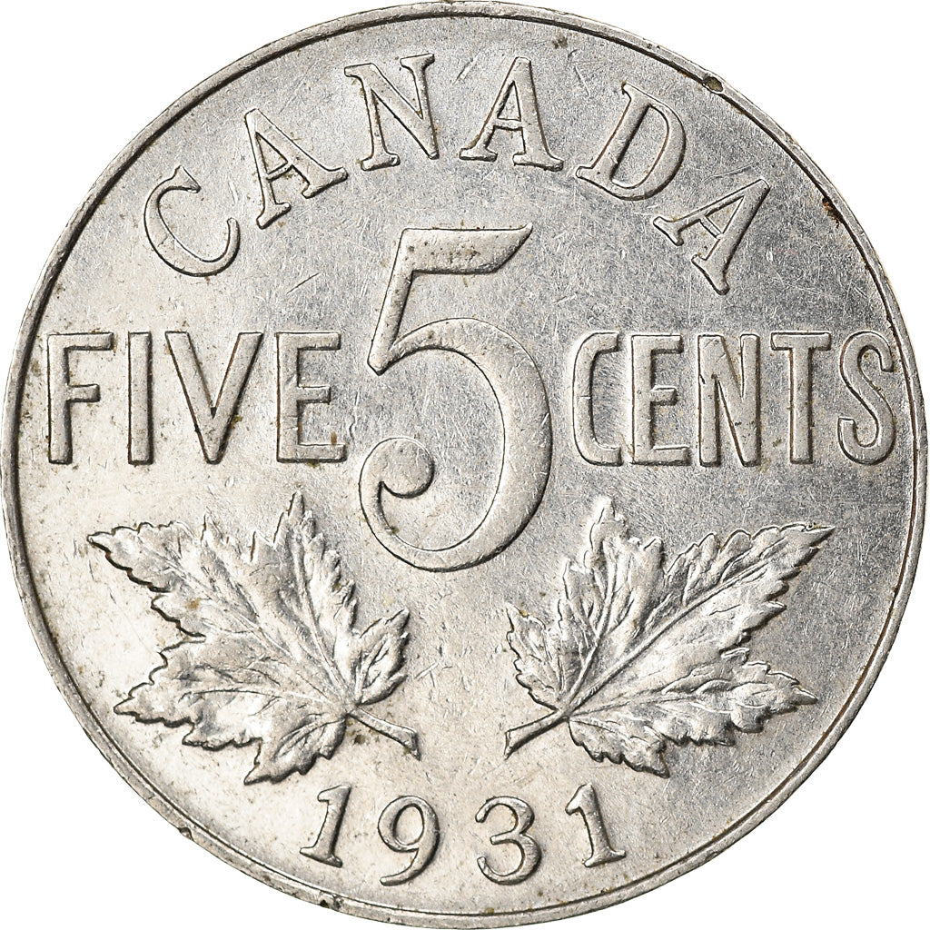 Moneda, Canadá, George V, 5 Cents, 1931, Royal Canadian Mint, Ottawa, MBC