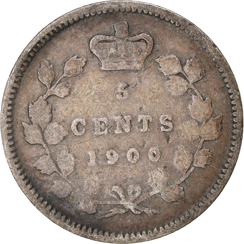 Moneda, Canadá, Victoria, 5 Cents, 1900, BC, Plata, KM:2