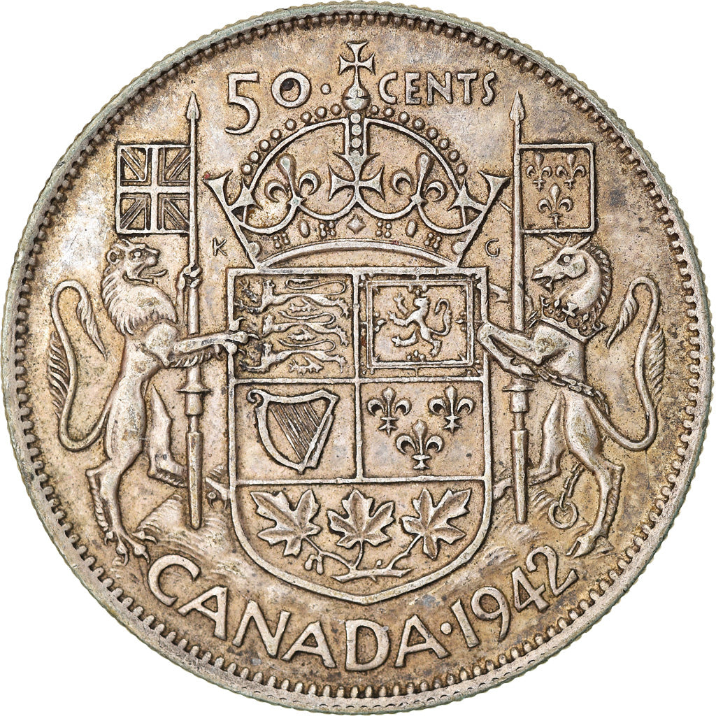 Moeda, Canadá, George VI, 50 Cents, 1942, Royal Canadian Mint, Ottawa