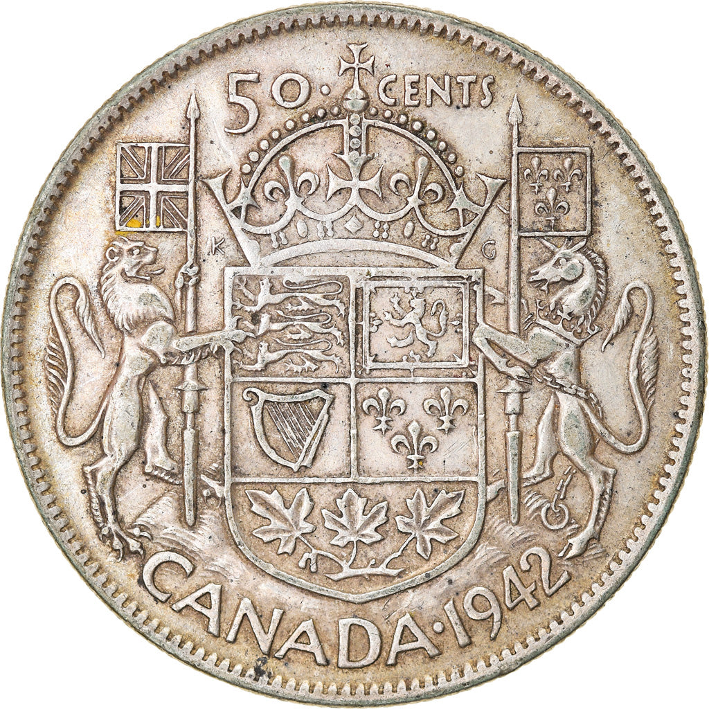 Moneda, Canadá, George VI, 50 Cents, 1942, Royal Canadian Mint, Ottawa, MBC