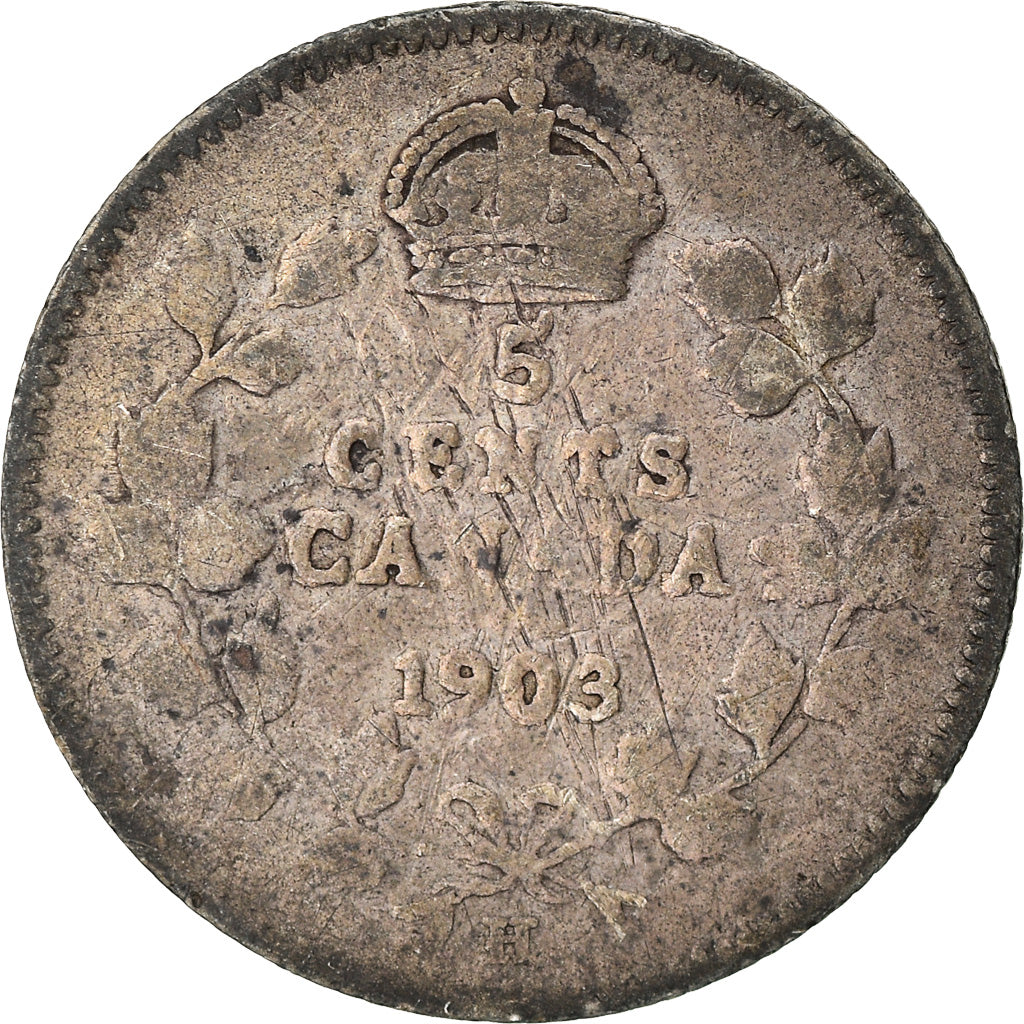 Coin, Canada, Edward VII, 5 Cents, 1903, Royal Canadian Mint, F(12-15), Silver