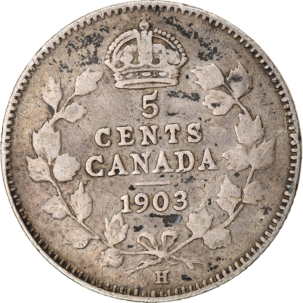 Coin, Canada, Edward VII, 5 Cents, 1903, Royal Canadian Mint, VF(20-25), Silver