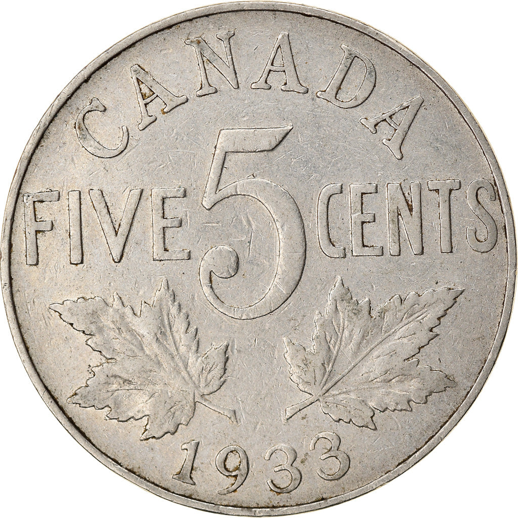 Moneda, Canadá, George V, 5 Cents, 1933, Royal Canadian Mint, Ottawa, MBC