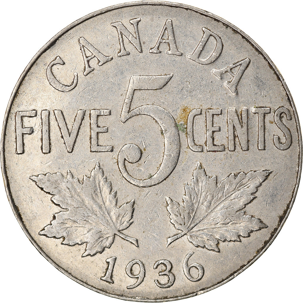 Moeda, Canadá, George V, 5 Cents, 1936, Royal Canadian Mint, Ottawa, EF(40-45)