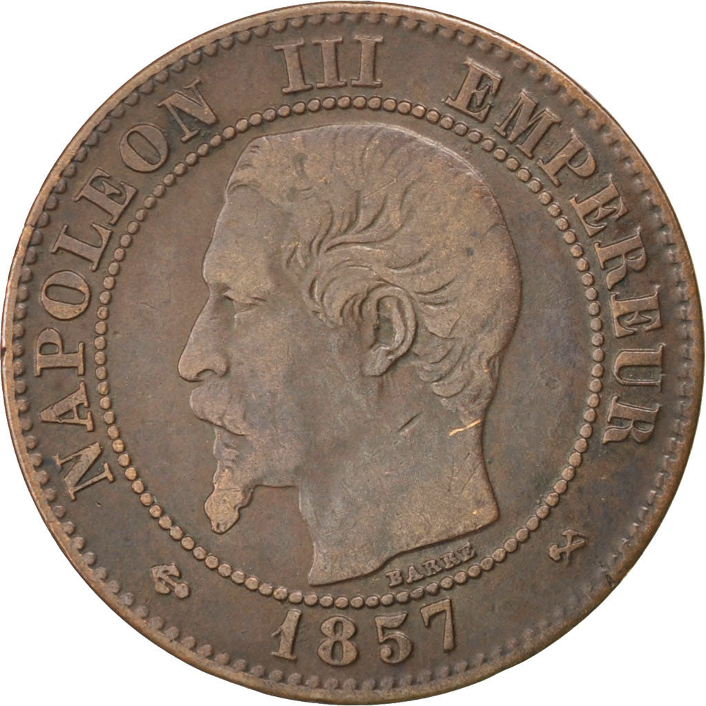 FRANCE, 2 Centimes, 1857, Rouen, KM #776.2, VF(30-35), Bronze, Gadoury #103,...