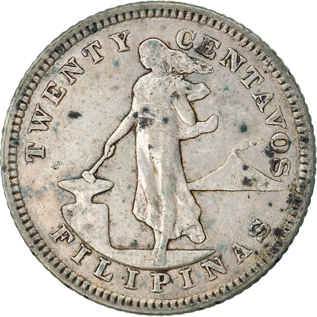 Coin, Philippines, 20 Centavos, 1905, VF(20-25), Silver, KM:166